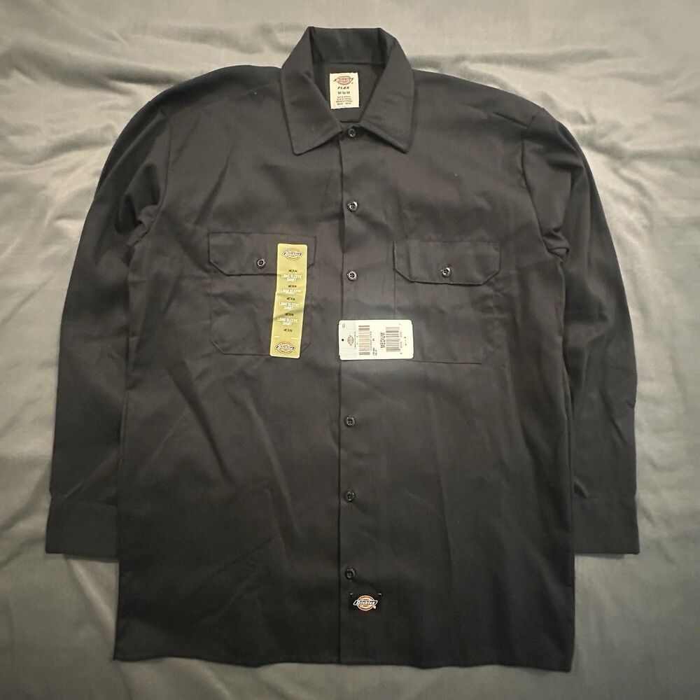 Dickies Shirt Mens M Flex Twill Button Front Work Shirt Long Sleeve Black Skate